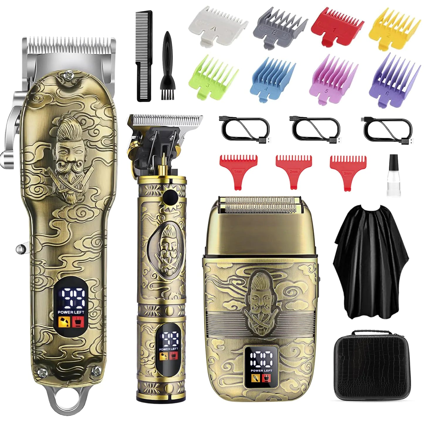 Soonsell Professional Hair Clippers for Men Cordless, Mens Clippers and Grooming Set,Electric Shavers Clippers and T-Blade Trimmers Set,Hair Cutting Kit LCD Display(Bronze)