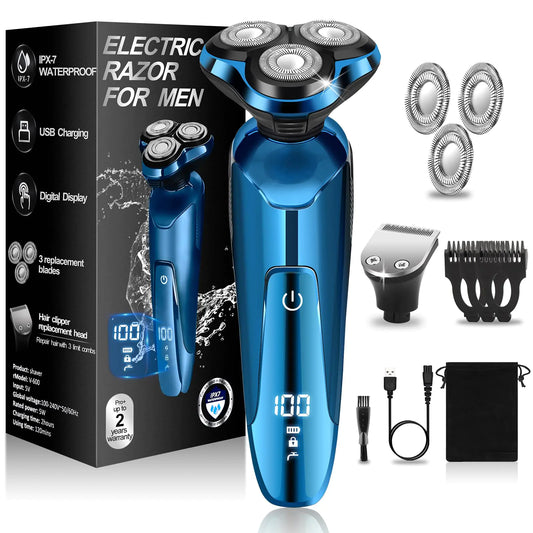 Electric Razor for Men2024 Men’s Electric Shavers RotaryLED Display 100% Waterproof Cordless Razor Wet/Dry ShavingElectric Shaver for Men Replaceable Blades Portable Travel Razor