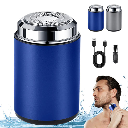 New Unisex Mini Portable Electric Shaver Portable Mini Electric Shaver USB C Rechargeable Waterproof Electric Razor Trimmer for Car Office Business Trip (Blue)